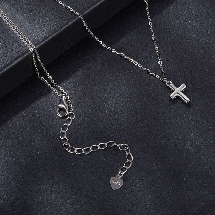S925 Sterling Silver Platinum-plated Moissanite Cross Necklace(MSN039)