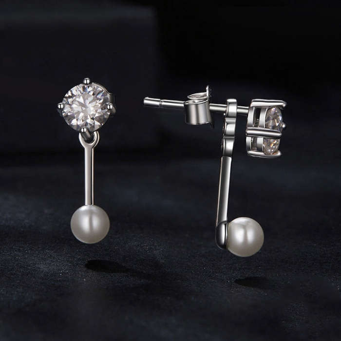 S925 Sterling Silver Platinum-plated Shining Moissanite Shell Pearl Earrings(MSE068)