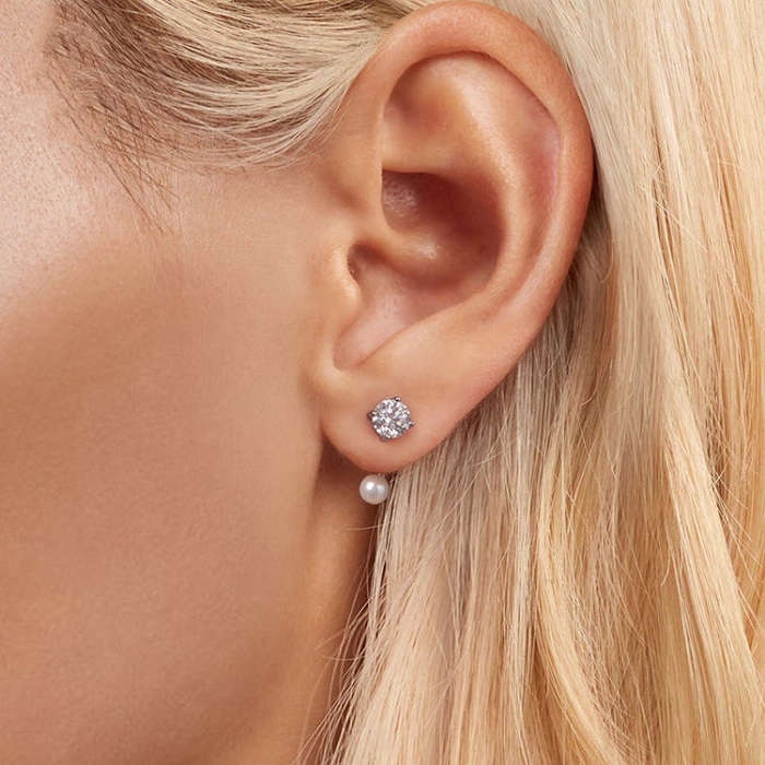 S925 Sterling Silver Platinum-plated Shining Moissanite Shell Pearl Earrings(MSE068)
