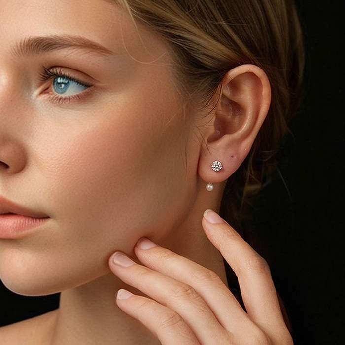 S925 Sterling Silver Platinum-plated Shining Moissanite Shell Pearl Earrings(MSE068)