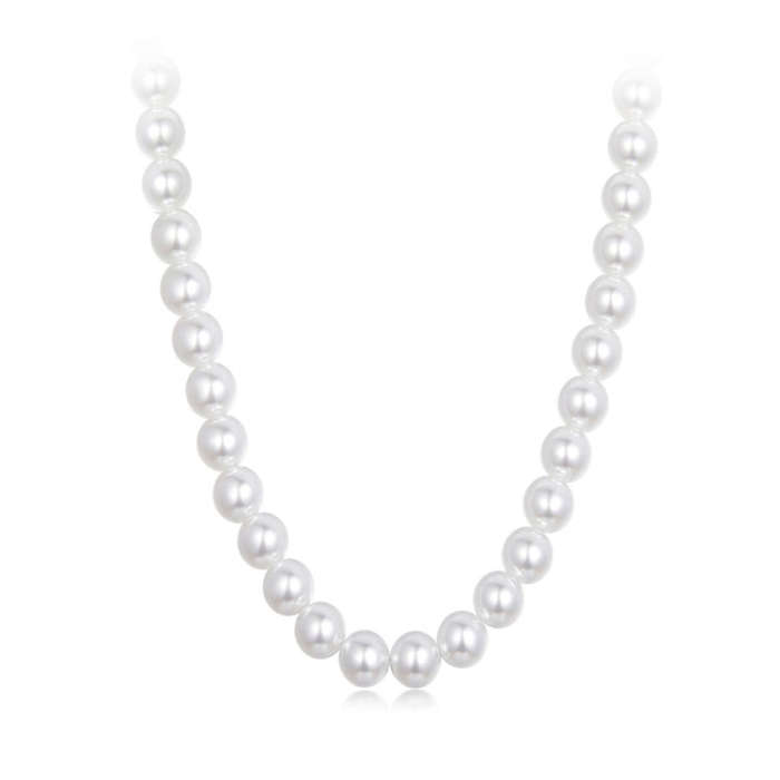 S925 Sterling Silver Platinum-Plated Pearl Necklace, Color: 5mm