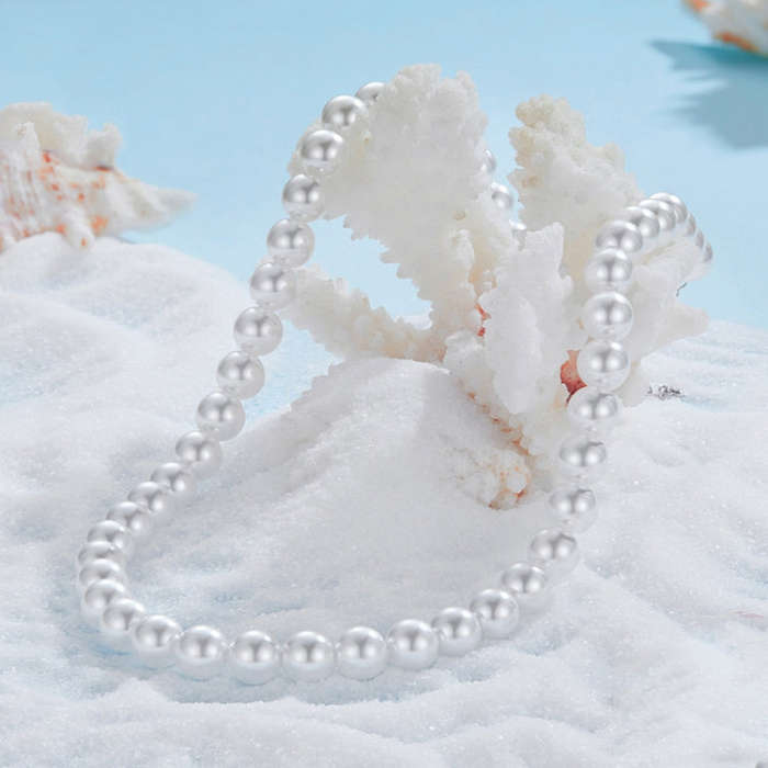 S925 Sterling Silver Platinum-Plated Pearl Necklace, Color: 5mm
