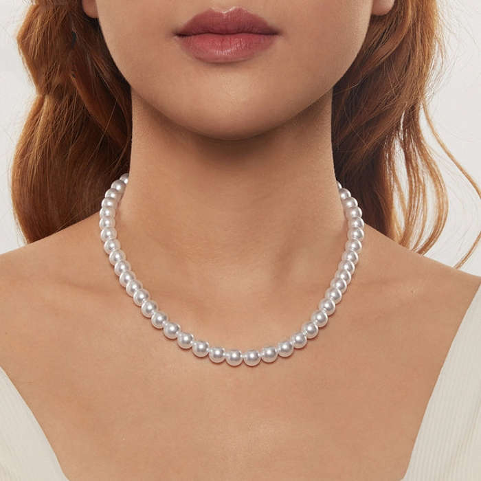 S925 Sterling Silver Platinum-Plated Pearl Necklace, Color: 5mm
