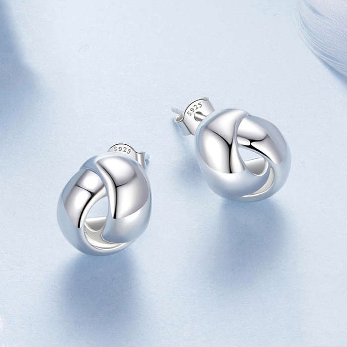 S925 Sterling Silver Metal Braided Earrings(BSE1115)