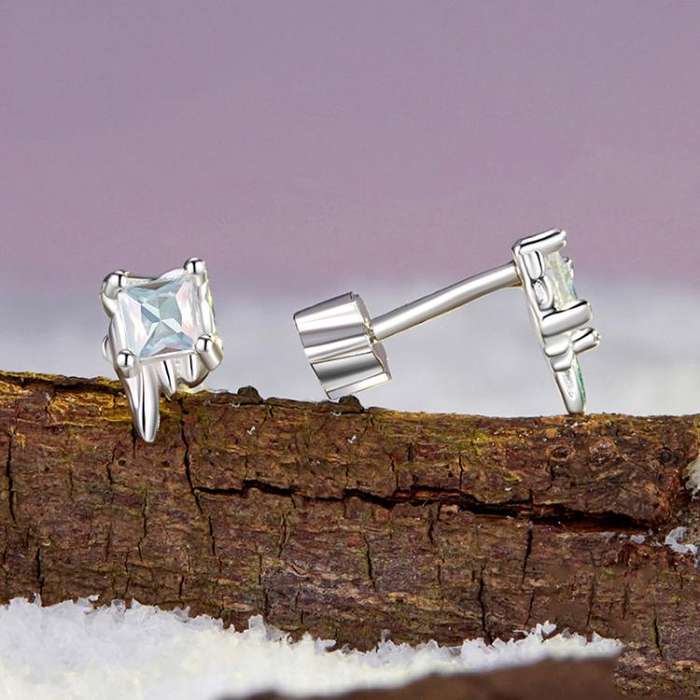 S925 Sterling Silver Platinum-Plated Clear Ice Cube Earrings(BSE1133)