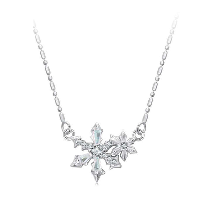 S925 Sterling Silver Platinum-plated Ice Flower Necklace(BSN417)