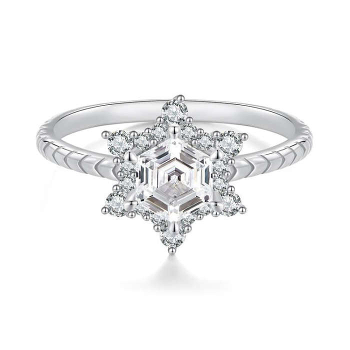 S925 Sterling Silver Platinum Snowflake Ring, Size: No. 7