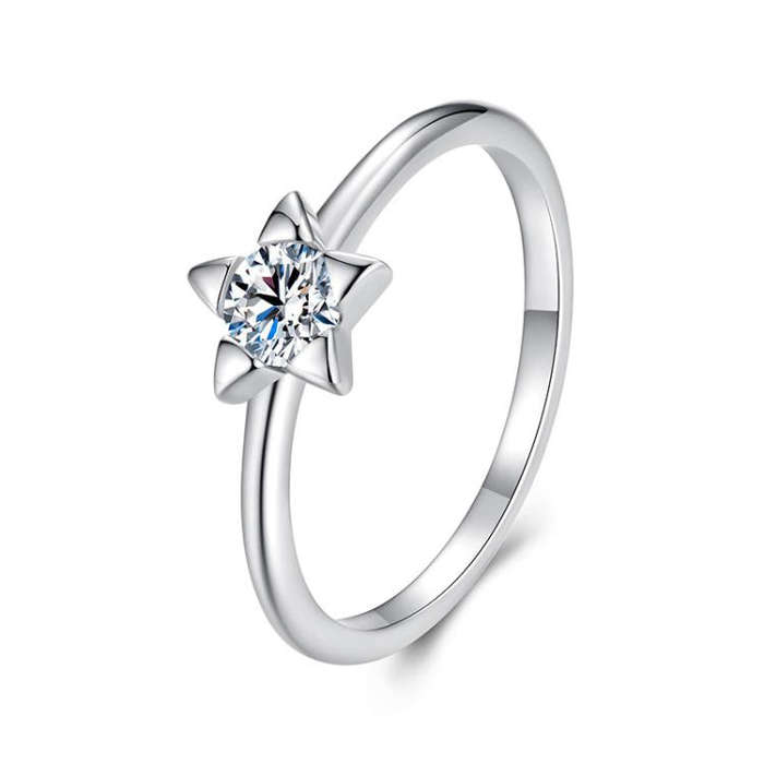 MSR064 S925 Sterling Silver Moissanite Star Ring, Size: 8