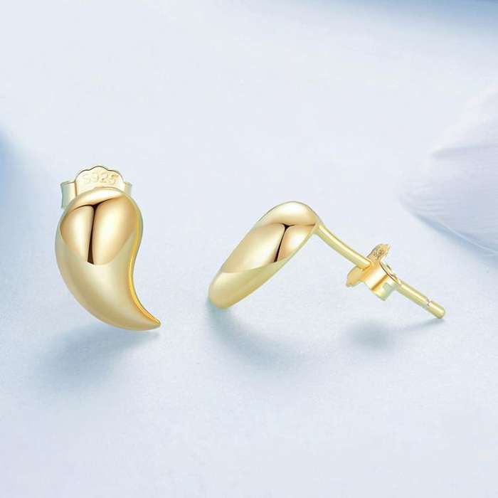 BSE1124 S925 Sterling Silver Metal Glossy Comma Shape Earrings, Spec: Oxidized