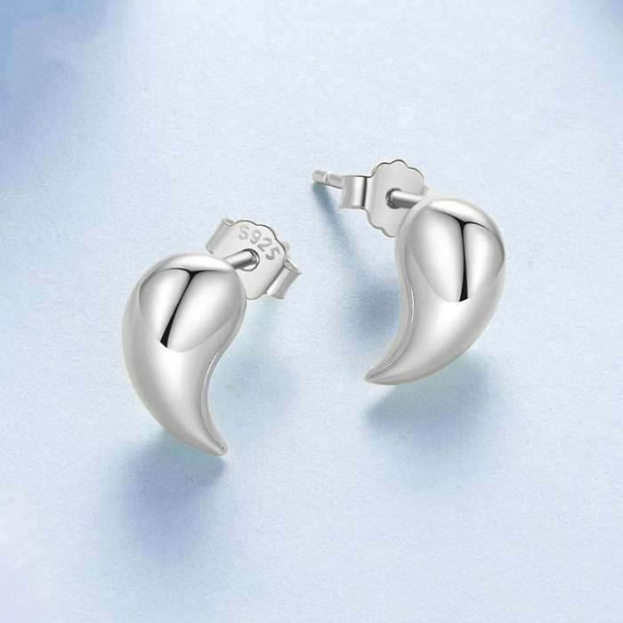 BSE1124 S925 Sterling Silver Metal Glossy Comma Shape Earrings, Spec: Oxidized