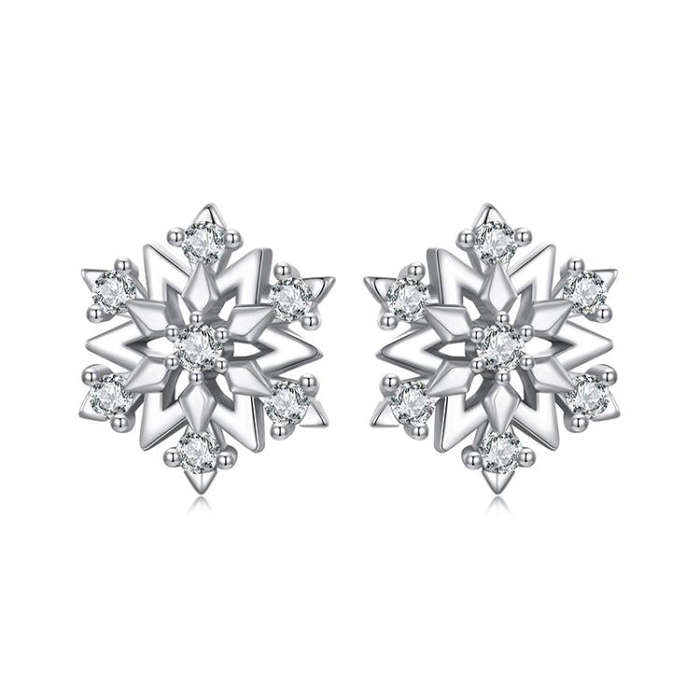 S925 Sterling Silver Platinum-plated Classic Snowflake Zircon Earrings(SCE1825)