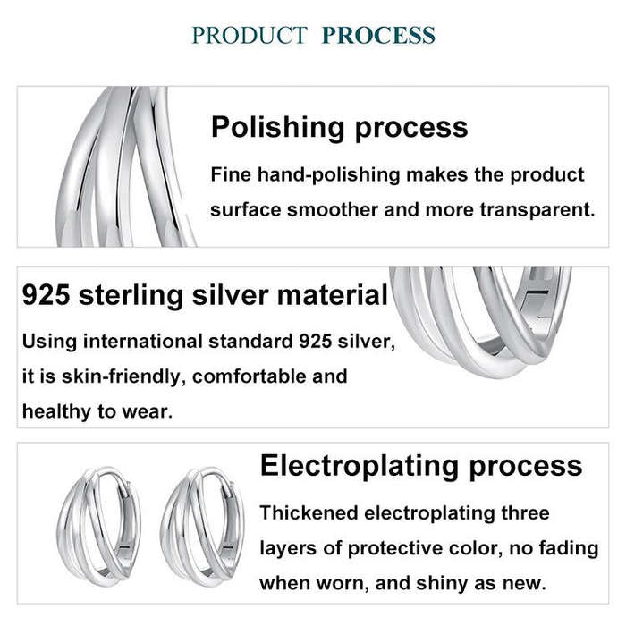 S925 Sterling Silver Platinum-plated Multi-layer Line Three-dimensional Earrings(BSE1125)