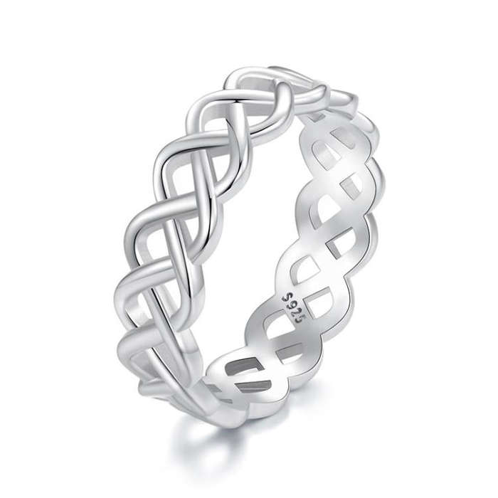 S925 Sterling Silver Platinum-plated Braided Hollow Ring(No.7)