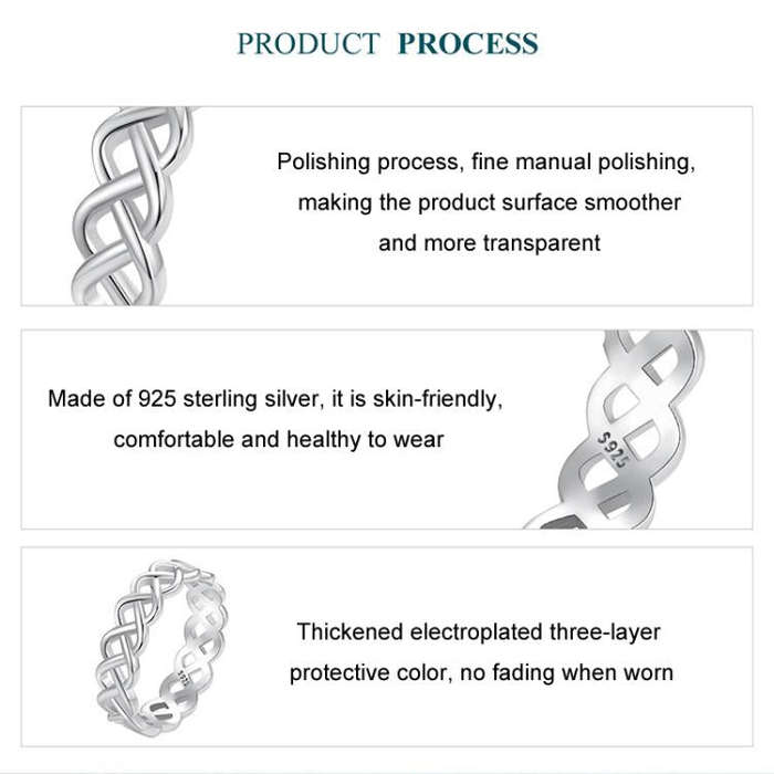 S925 Sterling Silver Platinum-plated Braided Hollow Ring(No.7)