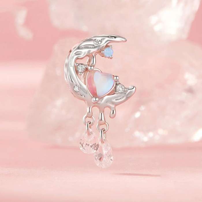 S925 Sterling Silver With Platinum DIY Fantasy Moon Tassel Beads(SCC2936)