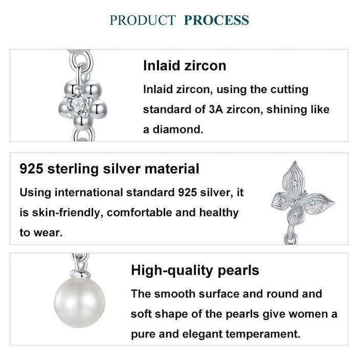 S925 Sterling Silver Elegant Butterfly Shell Bead Long Earrings(BSE1130)