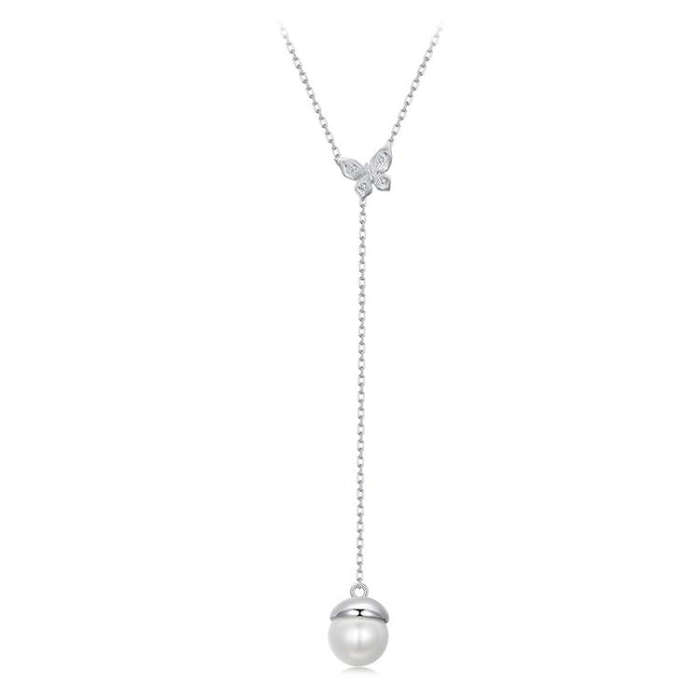 S925 Sterling Silver Platinum-plated Butterfly Shell Beads Elegant Necklace(BSN415)