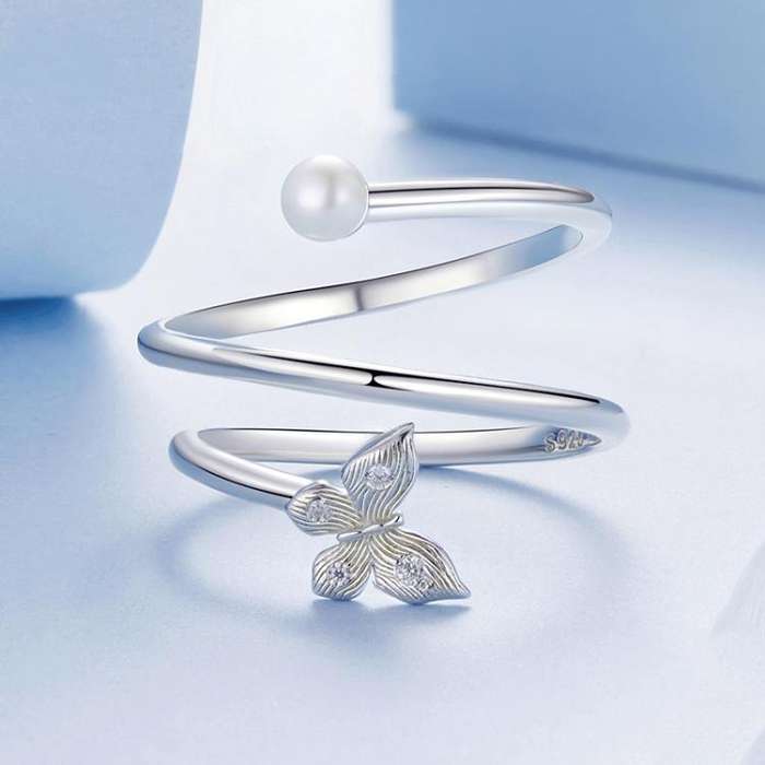 S925 Sterling Silver Platinum-Plated Multi-layer Butterfly Winding Adjustable Ring(BSR627-E)