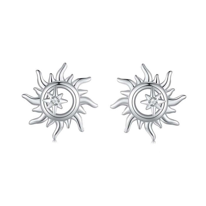 S925 Sterling Silver Sun-shaped Inlaid Zircon Earrings(BSE1128)