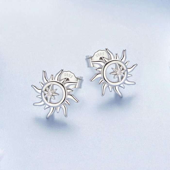 S925 Sterling Silver Sun-shaped Inlaid Zircon Earrings(BSE1128)