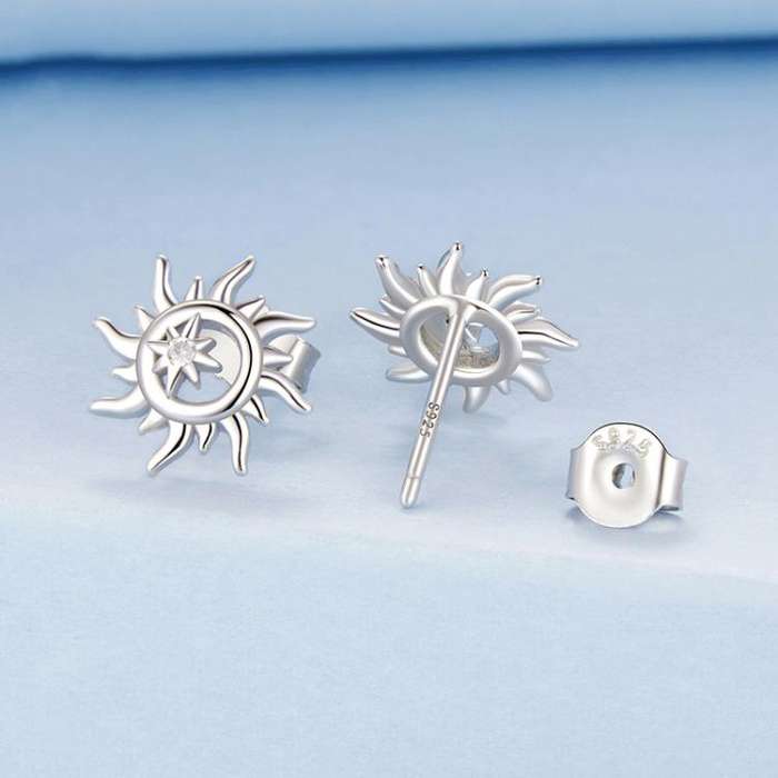 S925 Sterling Silver Sun-shaped Inlaid Zircon Earrings(BSE1128)