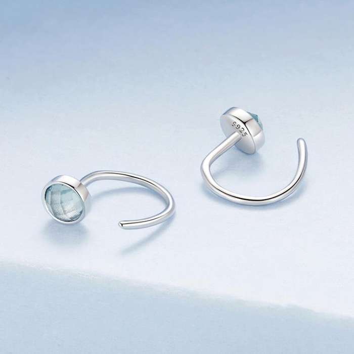S925 Sterling Silver Platinum-Plated Blue Spike Ear Hook(BSE1129)