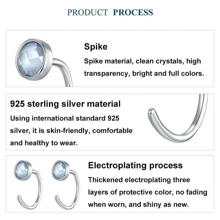S925 Sterling Silver Platinum-Plated Blue Spike Ear Hook(BSE1129)