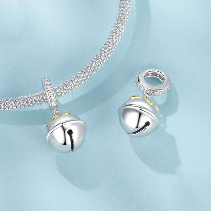 S925 Sterling Silver Paw Print Bell Pendant DIY Bracelet Beads(SCC2939)