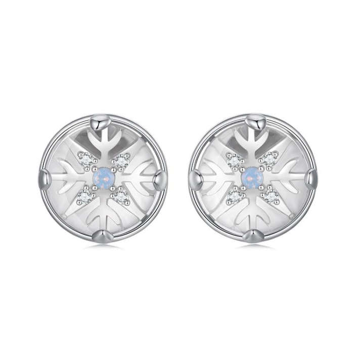 S925 Sterling Silver Platinum-plated Christmas Crystal Ball Snowflake Earrings(BSE1131)