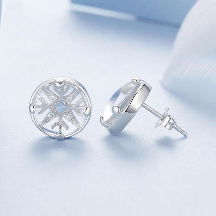 S925 Sterling Silver Platinum-plated Christmas Crystal Ball Snowflake Earrings(BSE1131)