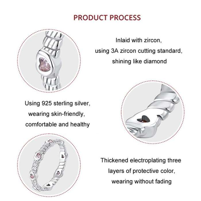 S925 Sterling Silver Platinum Heart Twist Pattern Zircon Ring(No.8)