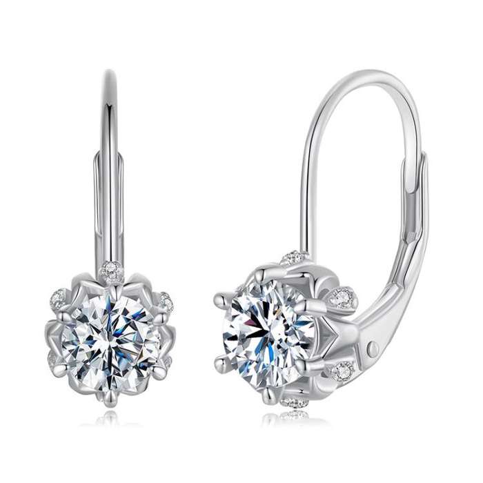 S925 Sterling Silver Platinum-Plated Shining Moissanite Bud Earrings(MSE079)