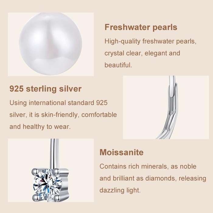 S925 Sterling Silver Platinum-Plated Moissanite Freshwater Pearl Elegant Earrings(MSE078)