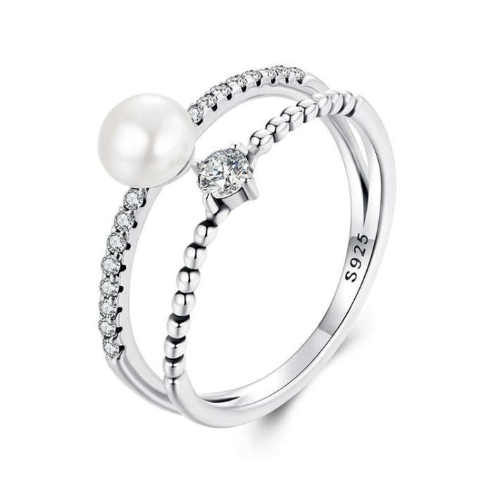 S925 Sterling Silver Natural Freshwater Pearl Double-layer Ring Elegant Temperament Ring(6)