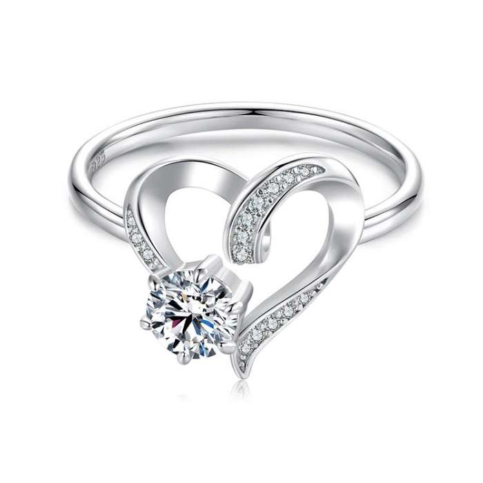 S925 Sterling Silver Platinum-Plated Moissanite Heart-shaped Ring(8)