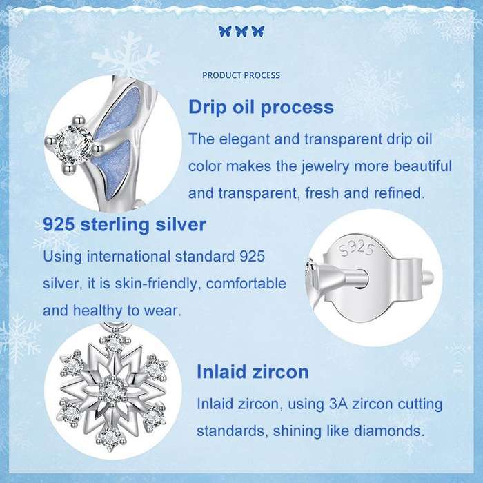 S925 Sterling Silver Platinum-Plated Shining Snowflake Zircon Earrings(SCE1826)