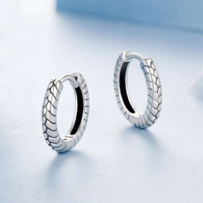 S925 Sterling Silver Oxidized Snake Pattern Earrings(BSE1175)
