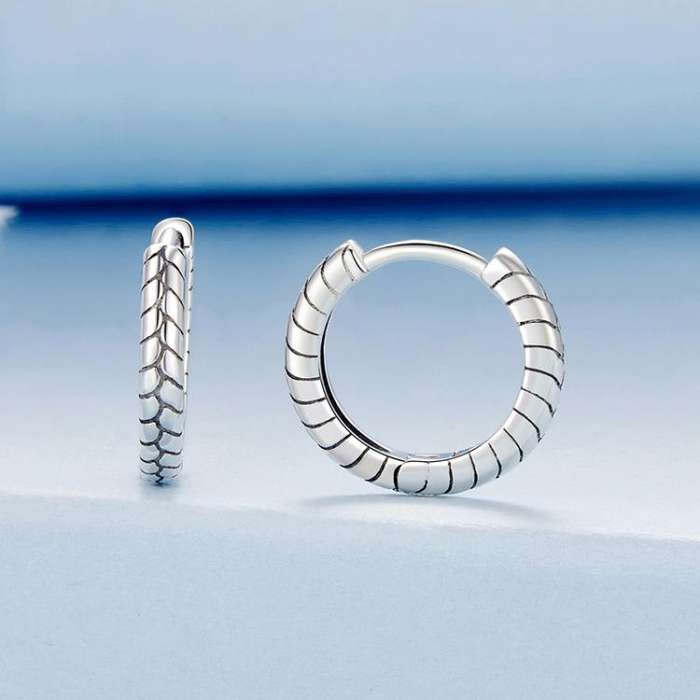 S925 Sterling Silver Oxidized Snake Pattern Earrings(BSE1175)