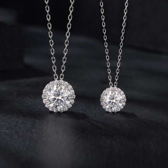 S925 Sterling Silver Platinum-Plated Moissanite Necklace, Size: S