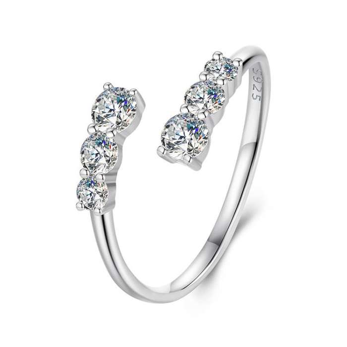 S925 Sterling Silver Shining Moissanite Open Adjustable Ring(MSR068-E)