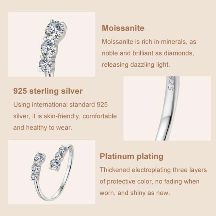 S925 Sterling Silver Shining Moissanite Open Adjustable Ring(MSR068-E)