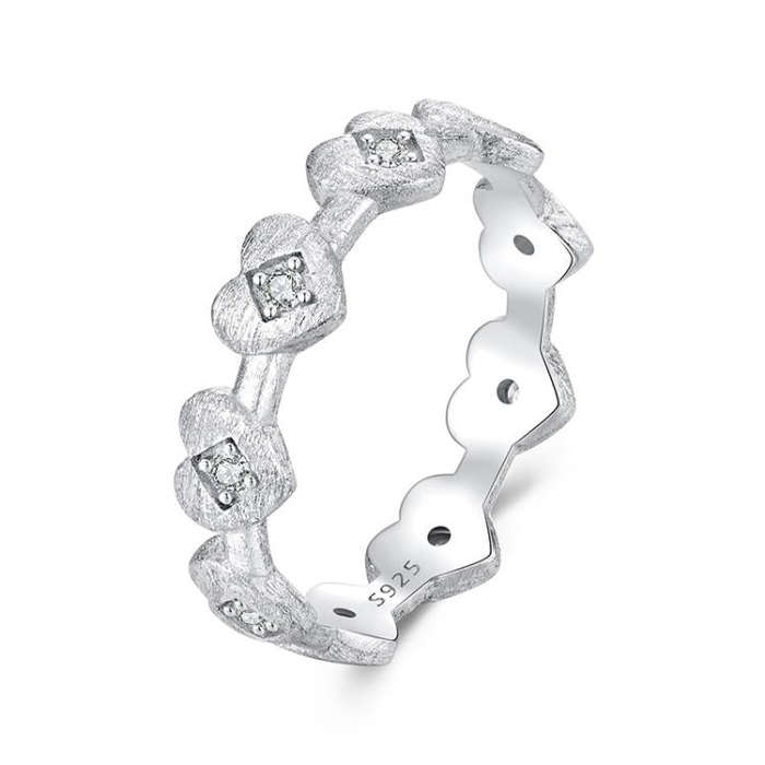 S925 Sterling Silver Platinum-plated Heart-shaped Ring, Size: No.6