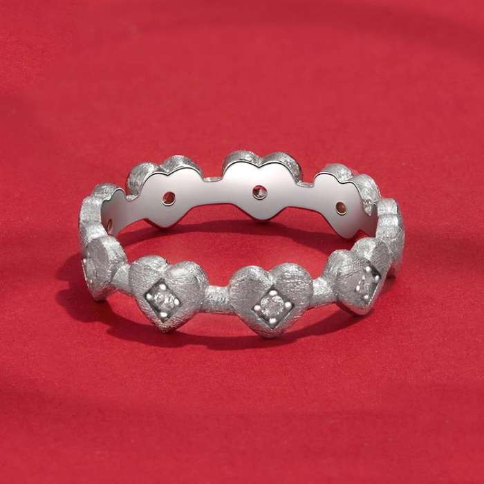 S925 Sterling Silver Platinum-plated Heart-shaped Ring, Size: No.6