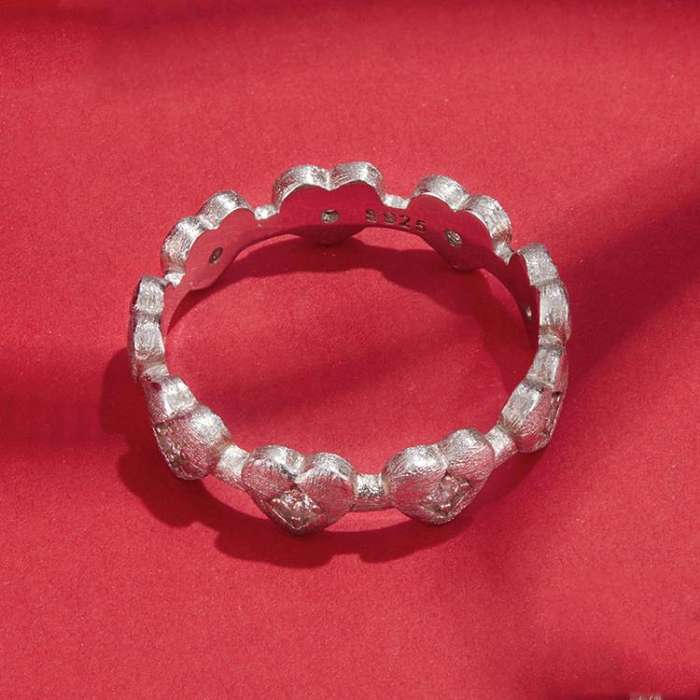 S925 Sterling Silver Platinum-plated Heart-shaped Ring, Size: No.6
