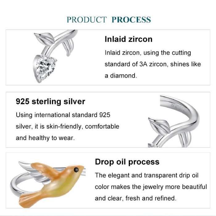 S925 Sterling Silver Vivid Oriole Open Adjustable Ring(BSR661-E)
