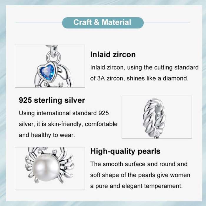 S925 Sterling Silver Cute Crab Jewelry Pendant Animal Beads(SCC3038)