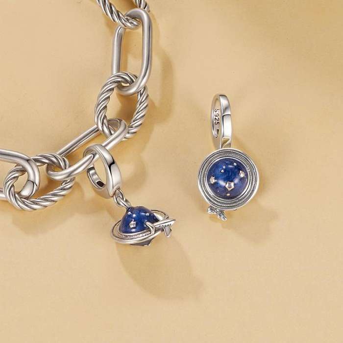 S925 Sterling Silver Global Travel Pendant Openable Buckle Head Beads(SCC3030)