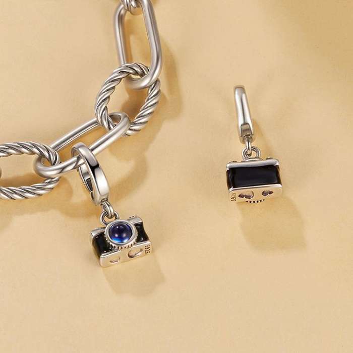 S925 Sterling Silver Camera Pendant Bracelet Openable Beads(SCC3032)