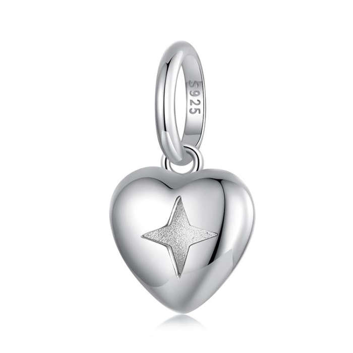 S925 Sterling Silver Polished Heart DIY Loose Beads(BSC1090)