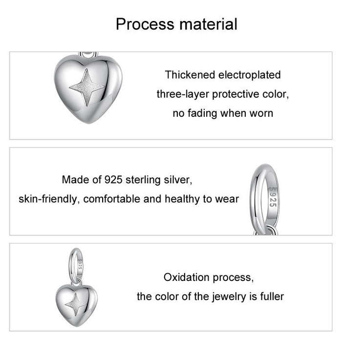 S925 Sterling Silver Polished Heart DIY Loose Beads(BSC1090)